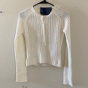 Brandy Melville White Knit Button-Up Sweater